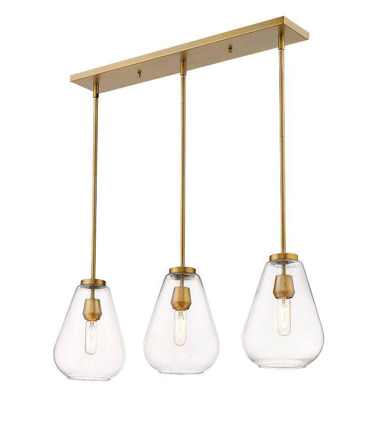 Z-Lite Ayra 8" 3-Light Olde Brass Island Light With Clear Glass Shade