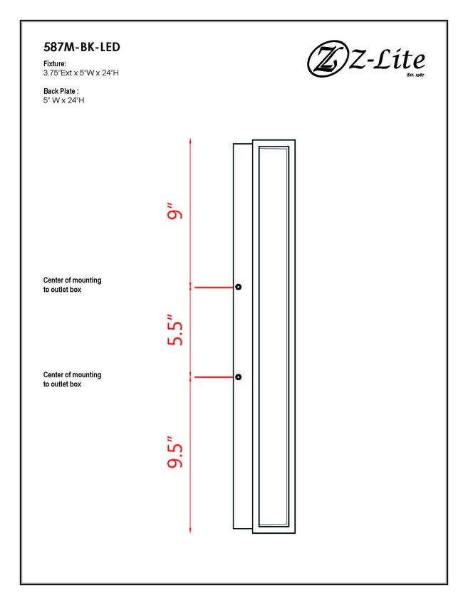 Z-Lite Baden Outdoor 5" W x 24" H 1-Light LED Black Aluminum Outdoor Wall Sconce With White Polycarbonate Shade