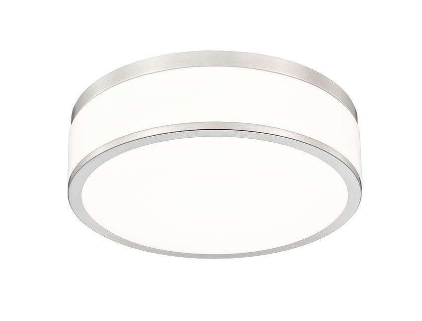 Z-Lite Ballord 12" 1-Light LED-Integrated Brushed Nickel Steel and Frosted Acrylic Shade Flush Mount Light