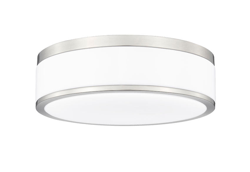 Z-Lite Ballord 12" 1-Light LED-Integrated Brushed Nickel Steel and Frosted Acrylic Shade Flush Mount Light