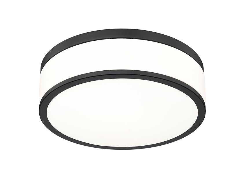 Z-Lite Ballord 12" 1-Light LED-Integrated Matte Black Steel and Frosted Acrylic Shade Flush Mount Light