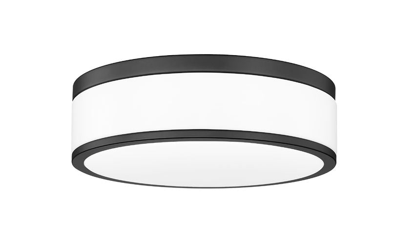 Z-Lite Ballord 12" 1-Light LED-Integrated Matte Black Steel and Frosted Acrylic Shade Flush Mount Light