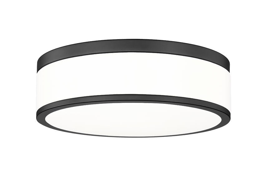 Z-Lite Ballord 12" 1-Light LED-Integrated Matte Black Steel and Frosted Acrylic Shade Flush Mount Light