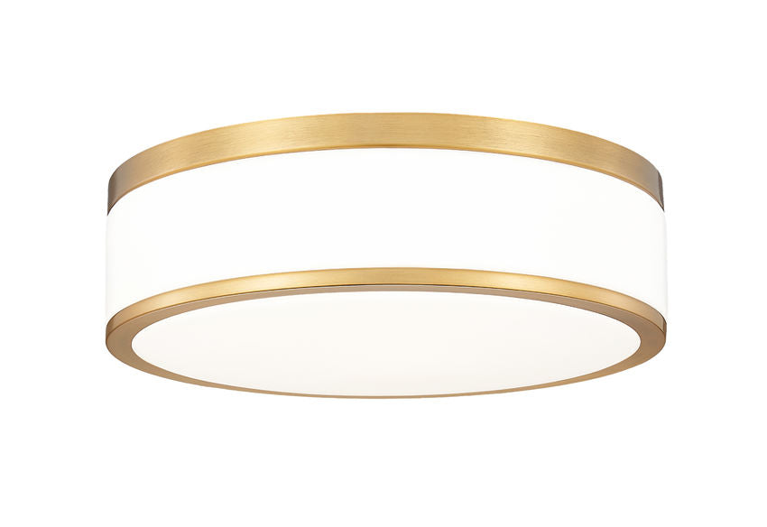 Z-Lite Ballord 12" 1-Light LED-Integrated Modern Gold Steel and Frosted Acrylic Shade Flush Mount Light