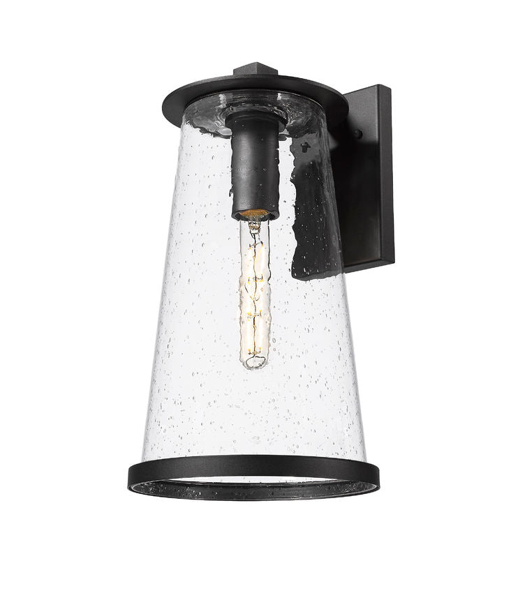 Z-Lite Bar Harbor 10" 1-Light Sand Black and Clear Seedy Glass Shade Outdoor Wall Light