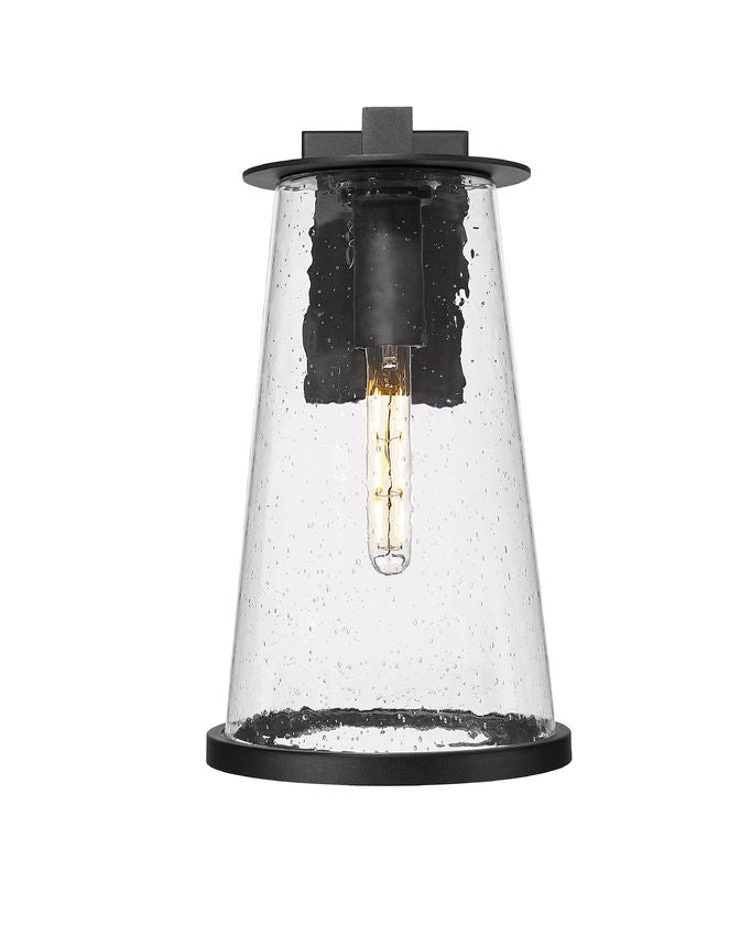 Z-Lite Bar Harbor 10" 1-Light Sand Black and Clear Seedy Glass Shade Outdoor Wall Light