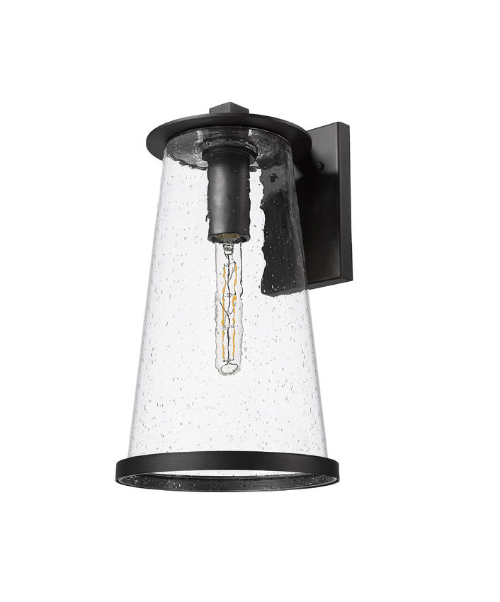 Z-Lite Bar Harbor 10" 1-Light Sand Black and Clear Seedy Glass Shade Outdoor Wall Light