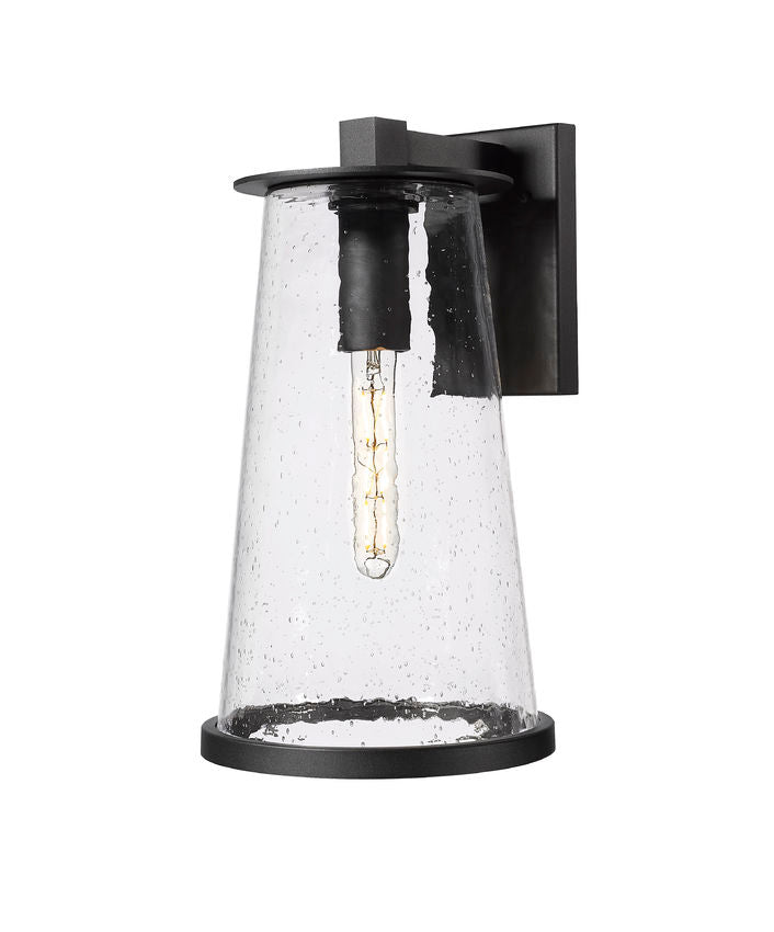 Z-Lite Bar Harbor 10" 1-Light Sand Black and Clear Seedy Glass Shade Outdoor Wall Light