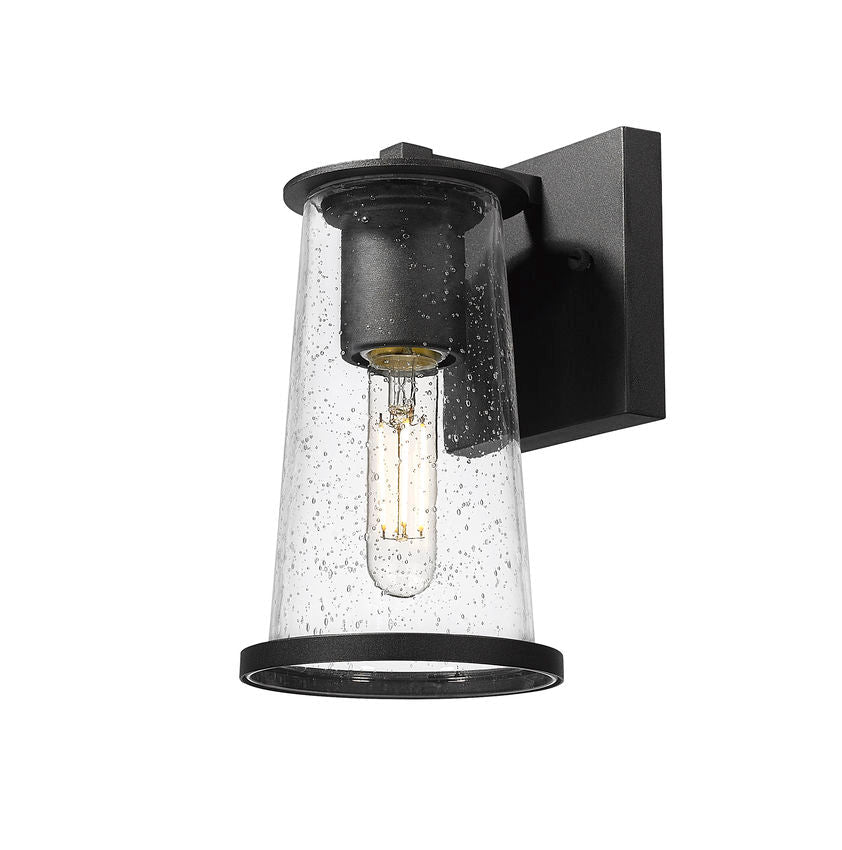 Z-Lite Bar Harbor 5" 1-Light Sand Black and Clear Seedy Glass Shade Outdoor Wall Light