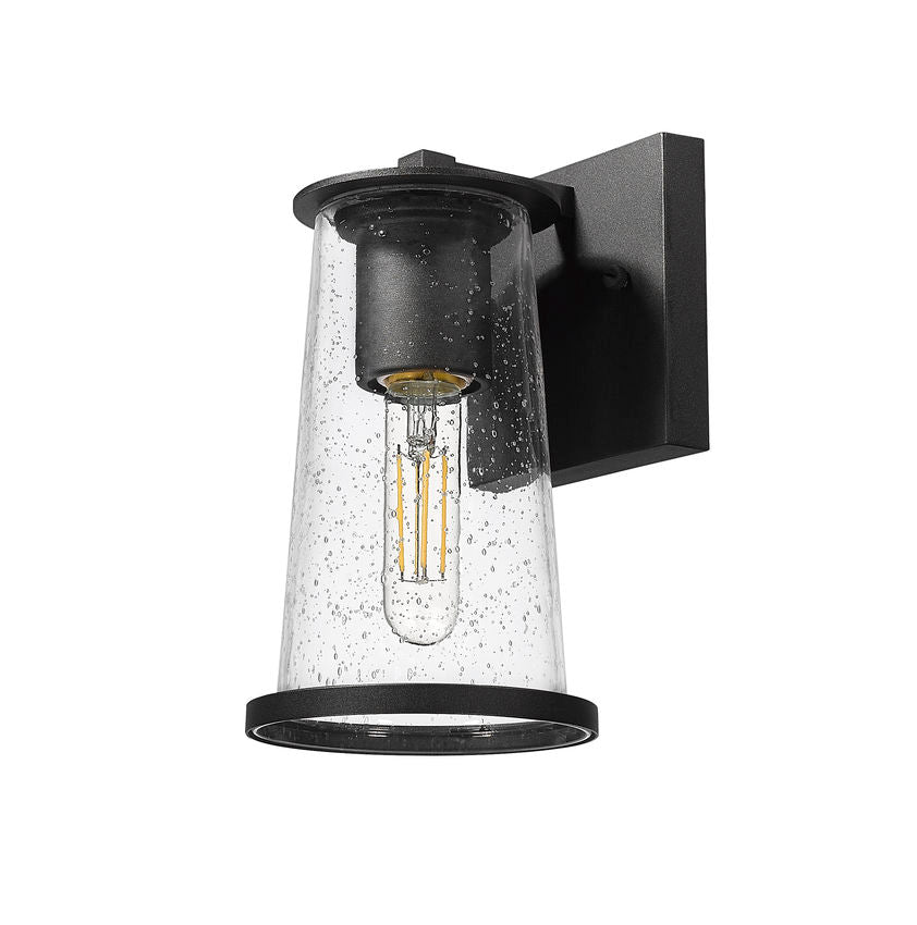 Z-Lite Bar Harbor 5" 1-Light Sand Black and Clear Seedy Glass Shade Outdoor Wall Light