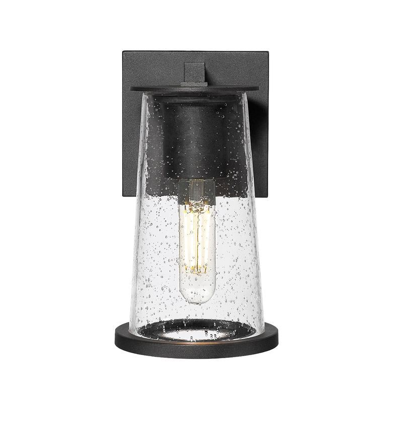 Z-Lite Bar Harbor 5" 1-Light Sand Black and Clear Seedy Glass Shade Outdoor Wall Light