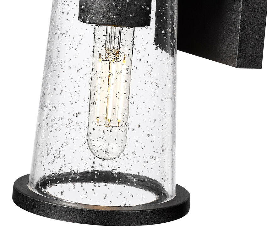 Z-Lite Bar Harbor 5" 1-Light Sand Black and Clear Seedy Glass Shade Outdoor Wall Light