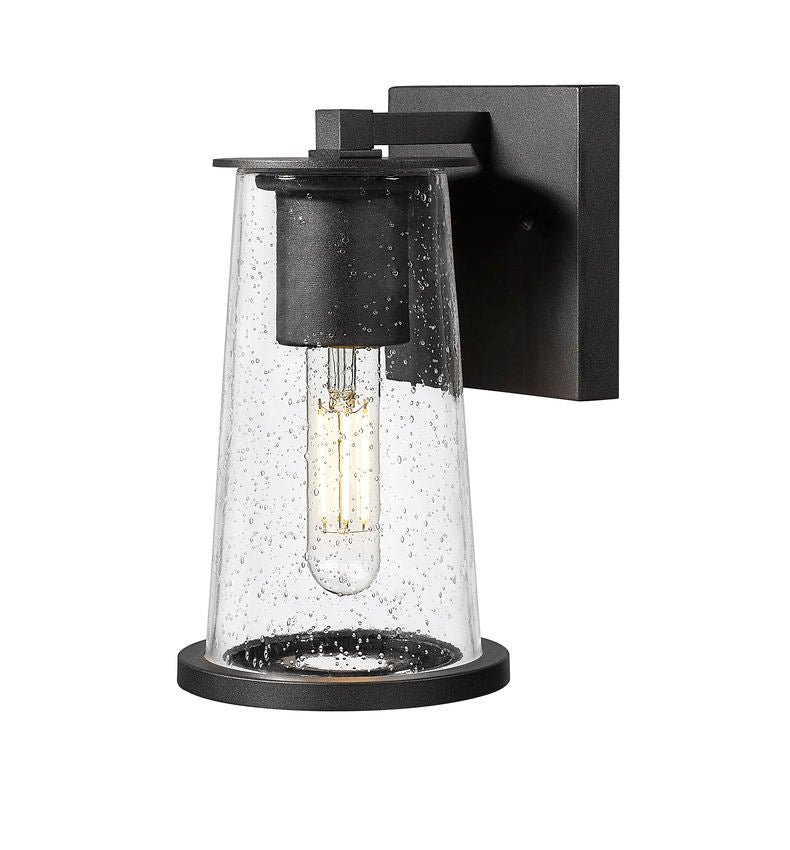 Z-Lite Bar Harbor 5" 1-Light Sand Black and Clear Seedy Glass Shade Outdoor Wall Light