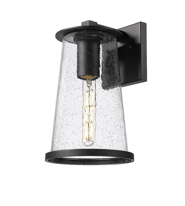 Z-Lite Bar Harbor 8" 1-Light Sand Black and Clear Seedy Glass Shade Outdoor Wall Light