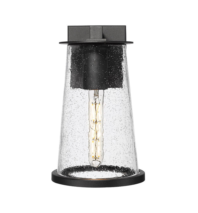 Z-Lite Bar Harbor 8" 1-Light Sand Black and Clear Seedy Glass Shade Outdoor Wall Light
