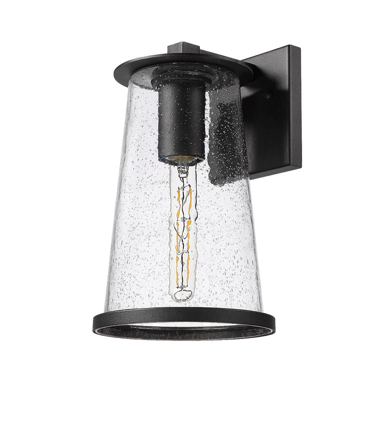 Z-Lite Bar Harbor 8" 1-Light Sand Black and Clear Seedy Glass Shade Outdoor Wall Light