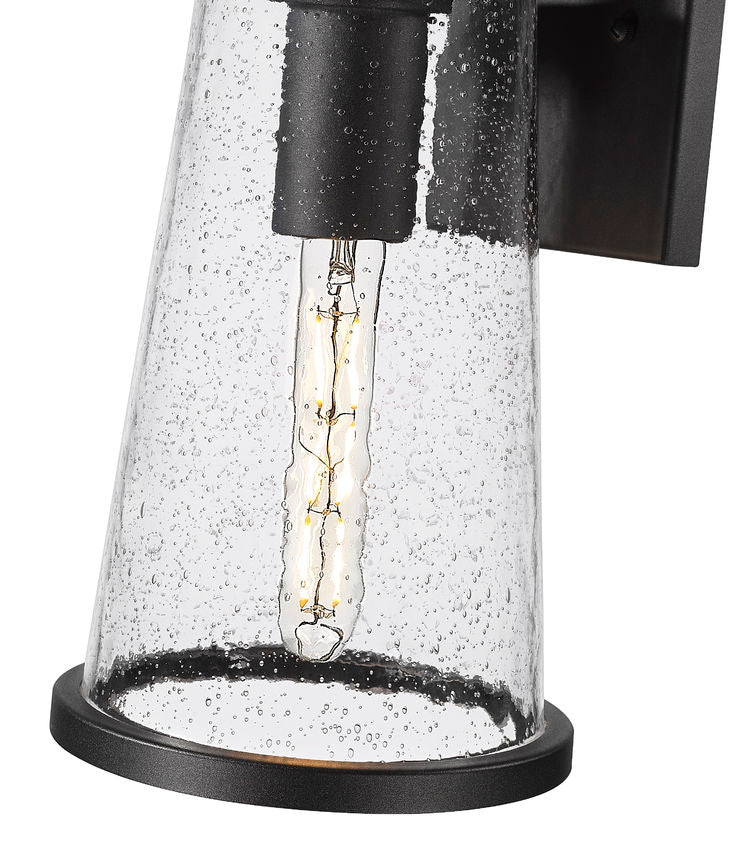 Z-Lite Bar Harbor 8" 1-Light Sand Black and Clear Seedy Glass Shade Outdoor Wall Light