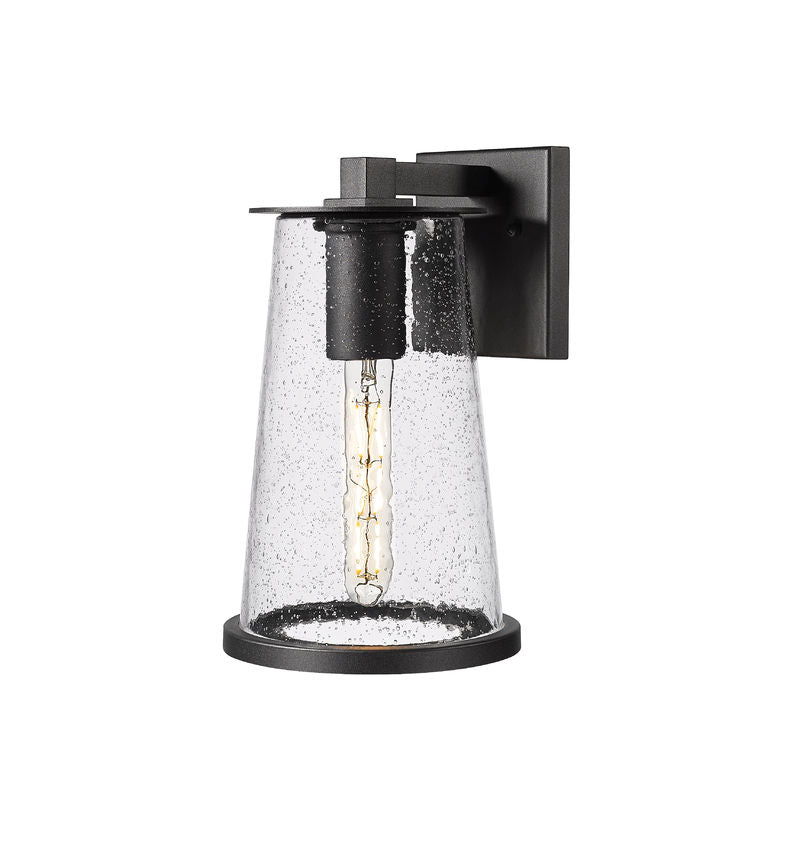 Z-Lite Bar Harbor 8" 1-Light Sand Black and Clear Seedy Glass Shade Outdoor Wall Light