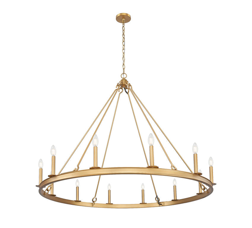 Z-Lite Barclay 12-Light Candelabra Bulb Base Rubbed Brass Steel Chandelier