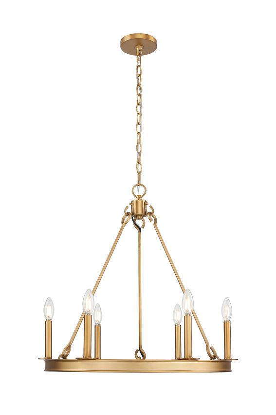 Z-Lite Barclay 6-Light Candelabra Bulb Base Rubbed Brass Steel Chandelier