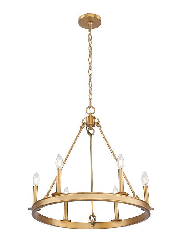 Z-Lite Barclay 6-Light Candelabra Bulb Base Rubbed Brass Steel Chandelier