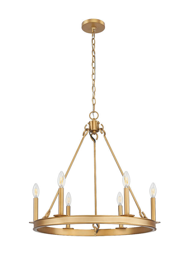 Z-Lite Barclay 6-Light Candelabra Bulb Base Rubbed Brass Steel Chandelier