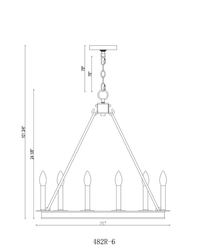 Z-Lite Barclay 6-Light Candelabra Bulb Base Rubbed Brass Steel Chandelier
