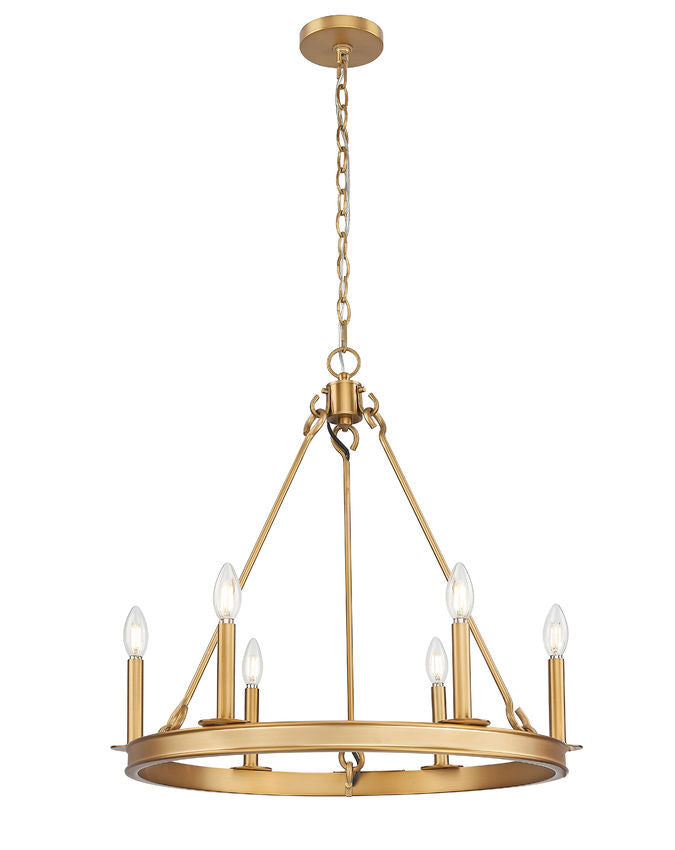 Z-Lite Barclay 6-Light Candelabra Bulb Base Rubbed Brass Steel Chandelier