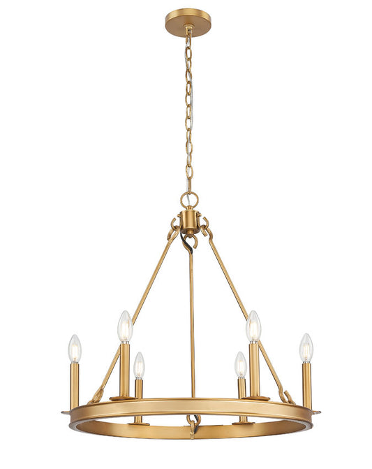 Z-Lite Barclay 6-Light Candelabra Bulb Base Rubbed Brass Steel Chandelier