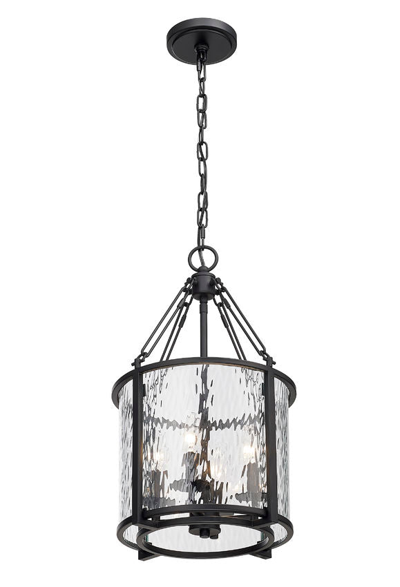 Z-Lite Barrington 12" 4-Light Matte Black Pendant Light With Clear Waterglass Shade
