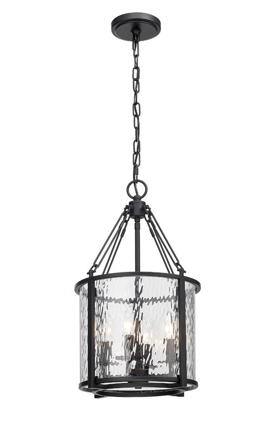 Z-Lite Barrington 12" 4-Light Matte Black Pendant Light With Clear Waterglass Shade