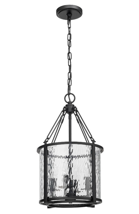 Z-Lite Barrington 12" 4-Light Matte Black Pendant Light With Clear Waterglass Shade