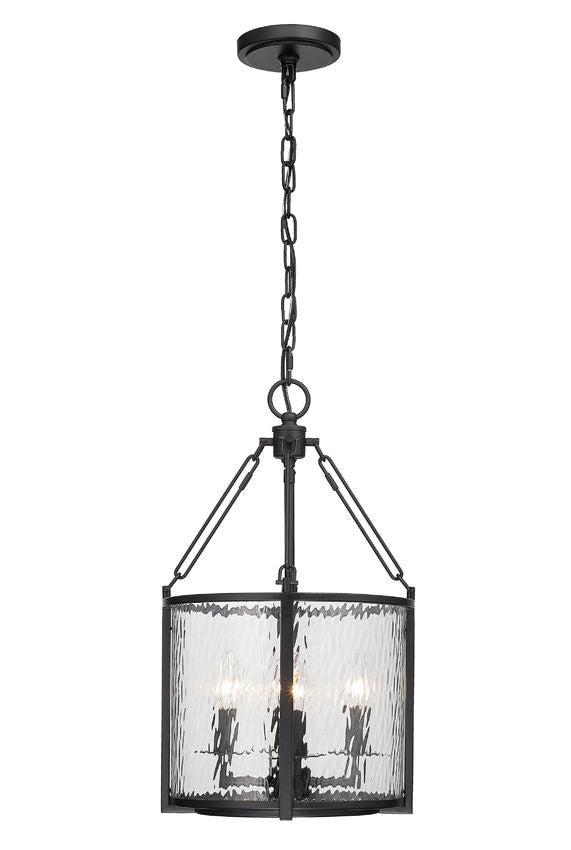 Z-Lite Barrington 12" 4-Light Matte Black Pendant Light With Clear Waterglass Shade