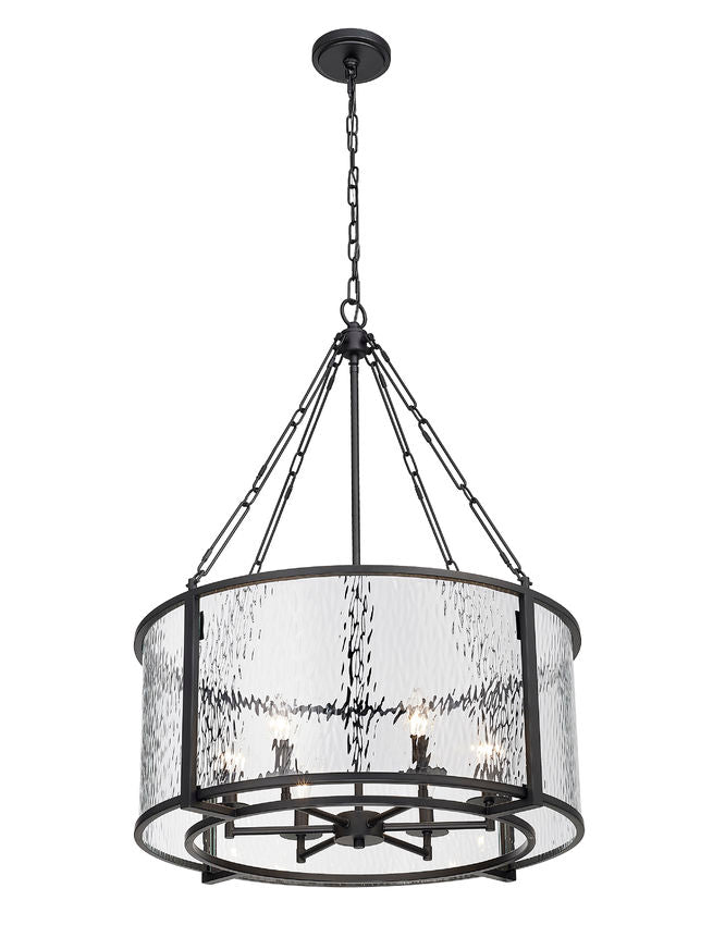Z-Lite Barrington 26" 6-Light Matte Black Pendant Light With Clear Waterglass Shade