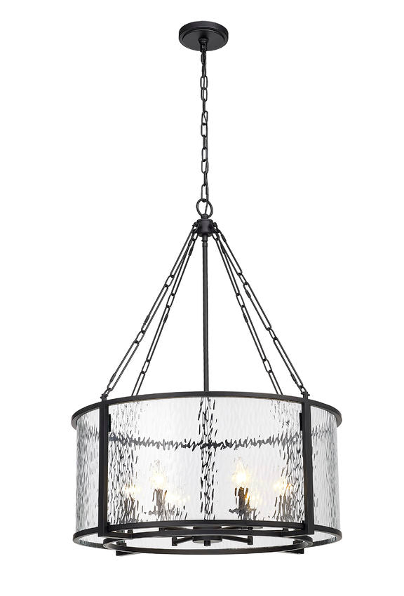 Z-Lite Barrington 26" 6-Light Matte Black Pendant Light With Clear Waterglass Shade