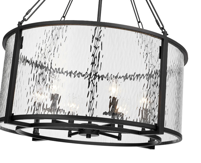 Z-Lite Barrington 26" 6-Light Matte Black Pendant Light With Clear Waterglass Shade