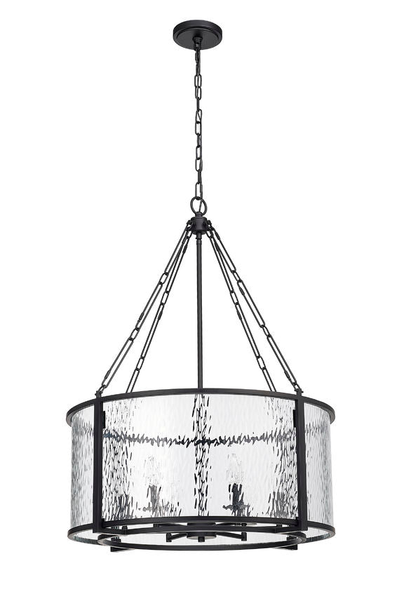 Z-Lite Barrington 26" 6-Light Matte Black Pendant Light With Clear Waterglass Shade