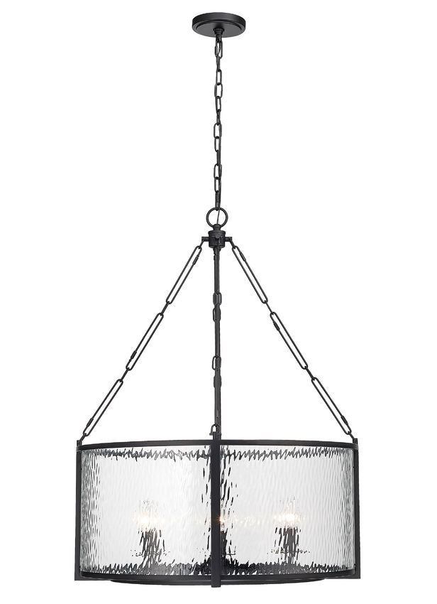 Z-Lite Barrington 26" 6-Light Matte Black Pendant Light With Clear Waterglass Shade