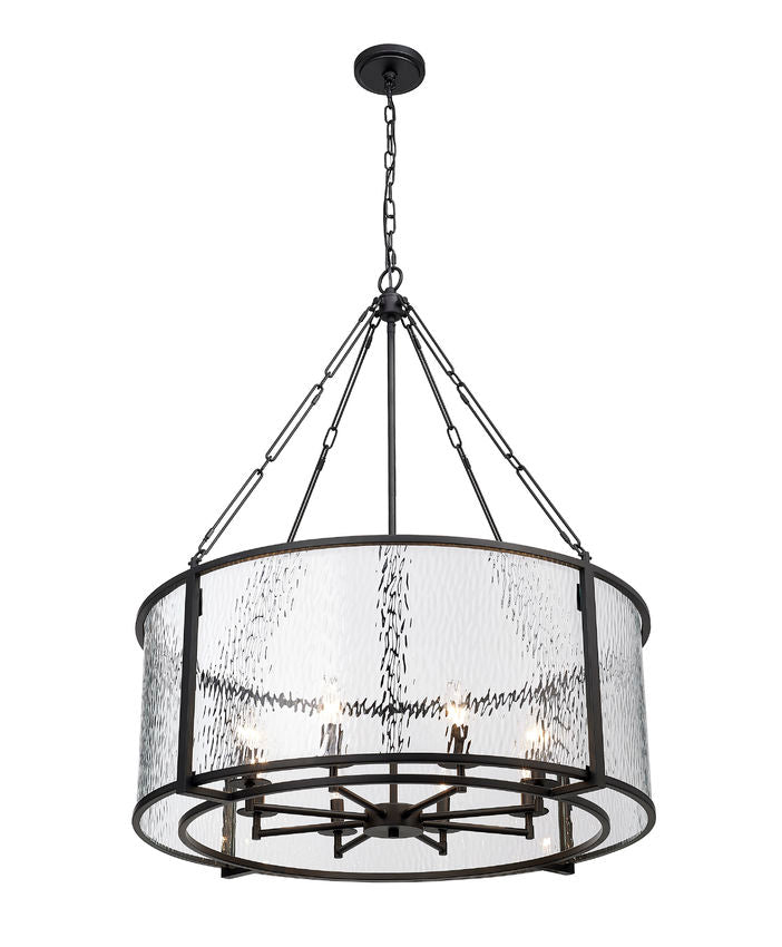 Z-Lite Barrington 32" 8-Light Matte Black Pendant Light With Clear Waterglass Shade