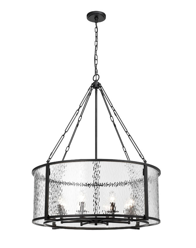 Z-Lite Barrington 32" 8-Light Matte Black Pendant Light With Clear Waterglass Shade