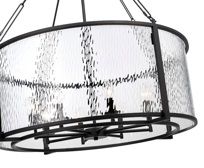 Z-Lite Barrington 32" 8-Light Matte Black Pendant Light With Clear Waterglass Shade