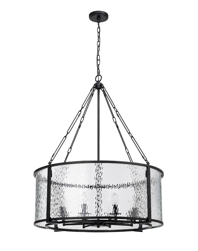 Z-Lite Barrington 32" 8-Light Matte Black Pendant Light With Clear Waterglass Shade