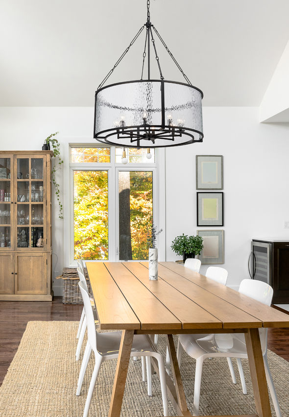 Z-Lite Barrington 32" 8-Light Matte Black Pendant Light With Clear Waterglass Shade