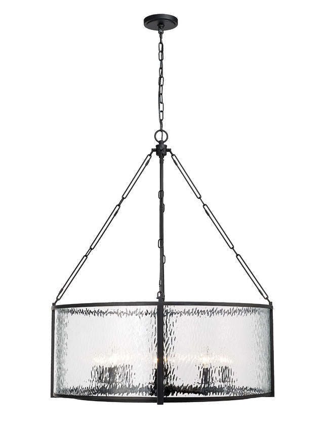 Z-Lite Barrington 32" 8-Light Matte Black Pendant Light With Clear Waterglass Shade