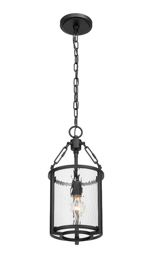 Z-Lite Barrington 8" 1-Light Matte Black Pendant Light With Clear Waterglass Shade