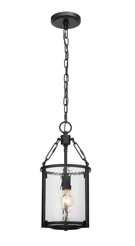 Z-Lite Barrington 8" 1-Light Matte Black Pendant Light With Clear Waterglass Shade
