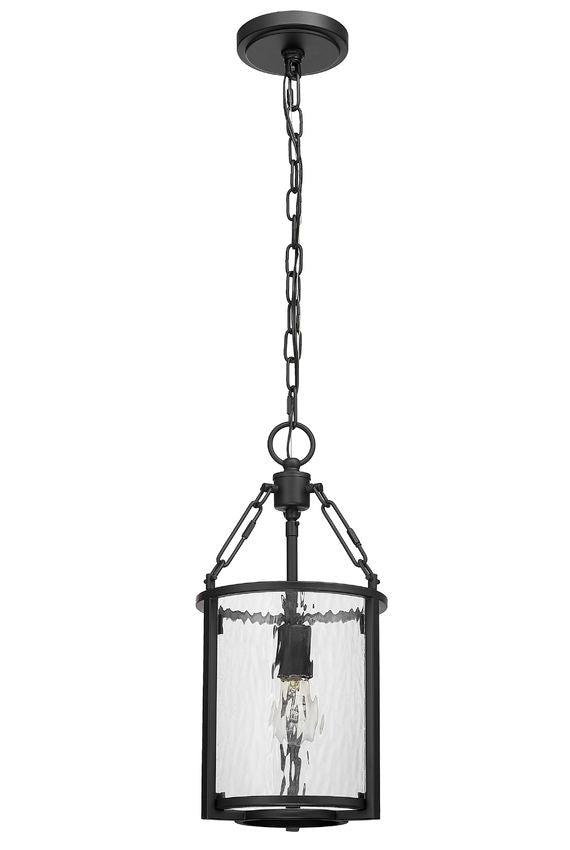 Z-Lite Barrington 8" 1-Light Matte Black Pendant Light With Clear Waterglass Shade