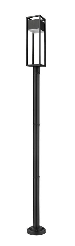 Z-Lite Barwick 585PHBR-567P-BK-LED 1-Light LED-Integrated Black Aluminum Frame Etched Glass Shade Outdoor Post Mounted Fixture