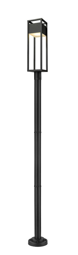 Z-Lite Barwick 585PHBR-567P-BK-LED 1-Light LED-Integrated Black Aluminum Frame Etched Glass Shade Outdoor Post Mounted Fixture