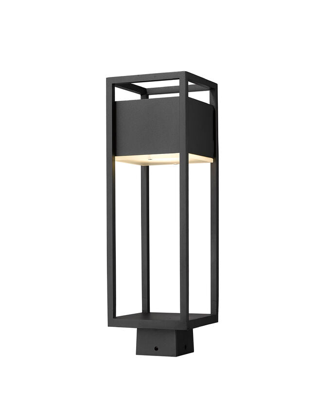 Z-Lite Barwick 6" W x 20" H 1-Light LED Black Outdoor Post Mount Fixture With Etched Glass Shade